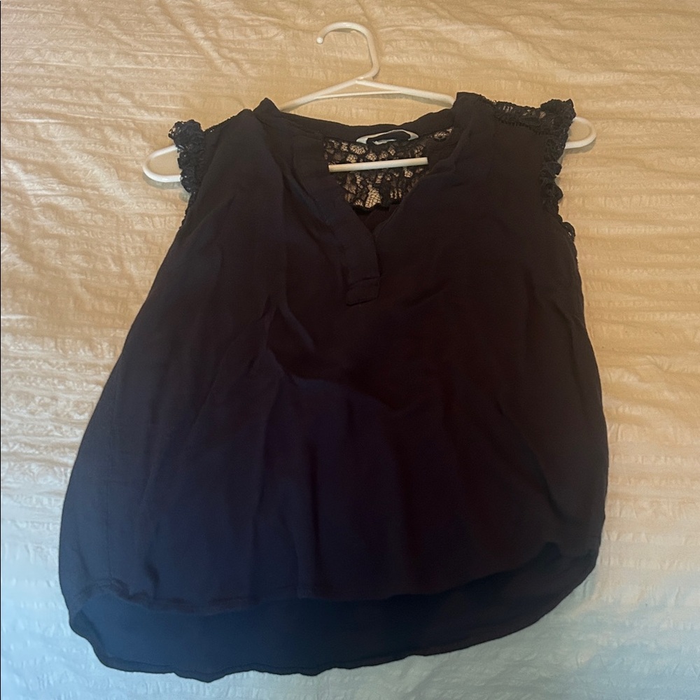 Elegant Navy Lace Trim Women's Top